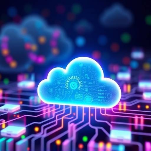 Cloud computing graphic depicting connected devices in a cloud network