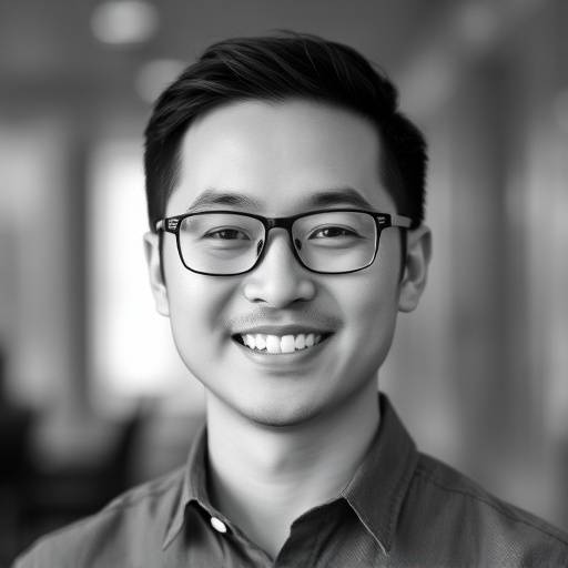 David Chen, Head of Web Development at PemoTech Solutions, smiling and wearing glasses