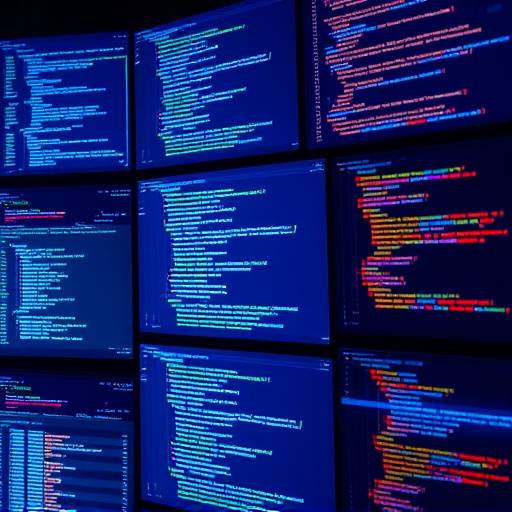 Multiple computer screens displaying lines of code, representing the dynamic world of software development